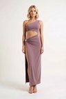 Kadın Tek Omuz Bodycon Midi Plaj Elbisesi Döküm Aksesuar Detaylı Kolsuz Örme Kumaş Günlük Rahat