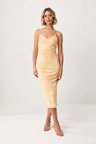 Kadın Soyut Desen V Yaka Kolsuz Maxi Elbise Astarlı Bodycon Kesim Tül Dokulu Günlük Rahat Modern