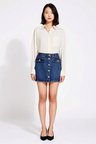 Kadın Mini Denim Etek Taş Düğme Detaylı Kalem Kesim %100 Pamuk Günlük Rahat Modern Şık Konforlu