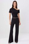 Kadın Kısa Kollu Crop Top Sedef Düğmeli Asimetrik Yaka Ribana Örme Vücuda Oturan Kesim XS Günlük