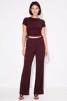 Kadın Kısa Kollu Bisiklet Yaka Crop Top İspanyol Paça Flare Pantolon Likralı Örme Takım Günlük Rahat