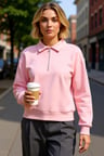 Kadın Polo Yaka Düşük Kol Fermuarlı Regular Kalıp Örme Sweatshirt Fonksiyonel Dayanıklı Şık