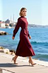 Kadın Maxi Tesettür Elbisesi Dik Yaka Uzun Kol Kuşaklı Terrycotton Dokuma Rahat Kesim Günlük Modern