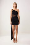 Kadın Asimetrik Yaka Kolsuz Mini Bodycon Örme Elbise Tül Detaylı Şık Tasarım Günlük Rahat Modern
