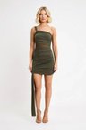 Kadın Asimetrik Yaka Kolsuz Mini Bodycon Örme Elbise Tül Detaylı Şık Tasarım Günlük Rahat Modern