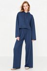 Kadın Kapüşonlu Düşük Kol Uzun Kollu Geniş Kalıp Örme Pijama Takımı