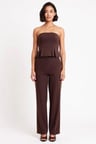 Kadın Büyük Beden Straplez Peplum Bluz Düz Paça Pantolon Takımı Poplin Dokuma Günlük Rahat Modern