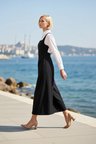 Kadın Elbise Maxi Jile Kare Yaka Kolsuz Skater Kalıp Düz Desen Dokuma Gabardin Rahat