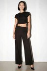 Kadın Kısa Kollu Bisiklet Yaka Crop Top İspanyol Paça Flare Pantolon Likralı Örme Takım Günlük Rahat