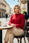 Kadın Bluz Fular Yaka Uzun Düşük Kol Şifon Transparan Önü Kısa Regular Kalıp Dokuma Modern