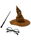 Harry Potter Şapkası + Harry Potter Asası + Harry Potter Gözlüğü Çocuk Boy