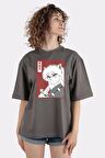 Füme %100 Pamuk Bisiklet Yaka Oversize T-shirt Inuyasha