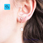 Rose Dikdörtgen Baget Taş Sallantılı Küpe