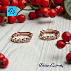 Rose Zirkon Taşlı Beş Taş Halka Küpe