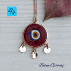 Üç Pullu Rose Yuvarlak Kırmızı Göz Kolye