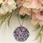 Çok Renkli Taşlı Dalgalı Yuvarlak Kolye