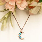 Rose Firuze Taşlı Küçük Ay Kolye