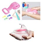 (DJ1) Duj Seti Slikon Yumuşak Duş Saç Fırçası,Banyo Sırt Kesesi,Süngerli Slikon Lif Banyo Kesesi