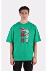 Yeşil %100 Pamuk Bisiklet Yaka Oversize T-shirt Zoro Samurai Wano Kuni Arc