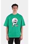 Yeşil %100 Pamuk Bisiklet Yaka Oversize T-shirt Zoro Samurai Wano Kuni Arc