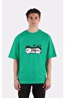 Yeşil %100 Pamuk Bisiklet Yaka Oversize T-shirt Zoro Samurai Wano Kuni Arc
