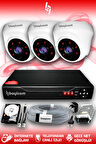 BAYICAM 3 Kameralı Dome 3 İç Kamera Set 100 GB HDD Full HD Gece Görüşlü Güvenlik Kamerası Sistemi