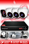 BAYICAM 4 Kameralı Kare 3 İç Kamera Set 250 GB HDD Full HD Gece Görüşlü Güvenlik Kamerası Sistemi