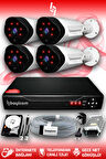 BAYICAM 4 Kameralı Uzay 4 Dış Kamera Set 2 TB HDD Full HD Gece Görüşlü Güvenlik Kamerası Sistemi
