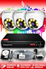BAYICAM 3 Kameralı Dome 3 İç Kamera Set 320 GB HDD Full HD Renkli Gece Görüşlü Güvenlik Kamerası Sistemi