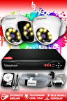 BAYICAM 3 Kameralı Kare 2 İç Kamera Set 320 GB HDD Full HD Renkli Gece Görüşlü Güvenlik Kamerası Sistemi