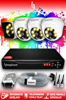 BAYICAM 4 Kameralı Kare 3 İç Kamera Set HDD'siz Full HD Renkli Gece Görüşlü Güvenlik Kamerası Sistemi