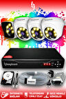 BAYICAM 4 Kameralı Kare 3 İç Kamera Set 1 TB HDD Full HD Renkli Gece Görüşlü Güvenlik Kamerası Sistemi