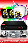 BAYICAM 3 Kameralı Kare 1 İç Kamera Set 250 GB HDD Full HD Renkli Gece Görüşlü Güvenlik Kamerası Sistemi