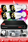 BAYICAM 4 Kameralı Kare 4 Dış Kamera Set 100 GB HDD Full HD Renkli Gece Görüşlü Güvenlik Kamerası Sistemi
