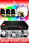 BAYICAM 4 Kameralı Zebra 1 İç Kamera Set 100 GB HDD Full HD Renkli Gece Görüşlü Güvenlik Kamerası Sistemi