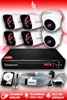 BAYICAM 6 Kameralı Kare 2 İç Kamera Set 250 GB HDD Full HD Gece Görüşlü Güvenlik Kamerası Sistemi