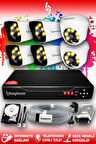 BAYICAM 6 Kameralı Kare 2 İç Kamera Set 320 GB HDD Full HD Renkli Gece Görüşlü Güvenlik Kamerası Sistemi