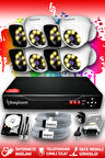 BAYICAM 8 Kameralı Kare 4 İç Kamera Set 2 TB HDD Full HD Renkli Gece Görüşlü Güvenlik Kamerası Sistemi