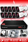 BAYICAM 10 Kameralı Kare 10 Dış Kamera Set 100 GB HDD Full HD Gece Görüşlü Güvenlik Kamerası Sistemi