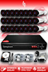 BAYICAM 24 Kameralı Uzay 24 Dış Kamera Set 100 GB HDD Full HD Gece Görüşlü Güvenlik Kamerası Sistemi