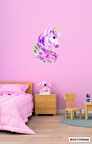 Bizerk Görsel Çiçekli Unicorn /Tek Boynuzlu At Çocuk Odası Kreş Anaokulu Duvar Yapışkanı Sticker