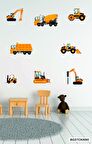 Bizerk Görsel Eğitici İş Makinesi Kamyon Vinç Traktör Bebek/Çocuk Odası Duvar Kapı Cam Sticker Seti
