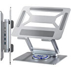 360° Döner Alüminyum Laptop Standı Ergonomik ve Portatif Tasarım Usb Type-C Port Dayanıklı ve Sağlam