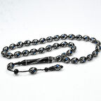 Oltu Taşı Çift Çeşm-i Bülbül  Mavi İşlemeli Tespih