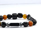 Oltu Taşı Hematit ve 4'lü Kaplan Gözü Kesme Bileklik