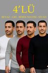 Erkek Fitilli Triko Kazak 4’lü Set Beyaz Bordo Gri Siyah Regular Fit Bisiklet Yaka Kazak Triko Kombini
