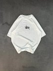 Unisex Bisiklet Yaka Baskılı Oversize T-Shirt - Beyaz