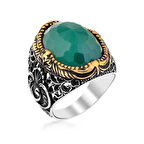 Gümüş Yeşil Zirkon Taşlı Erkek Yüzük