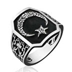 Gümüş Ay Yıldız Erkek Yüzük