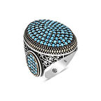 Gümüş Turkuaz Zirkon Taşlı Oval Erkek Yüzük